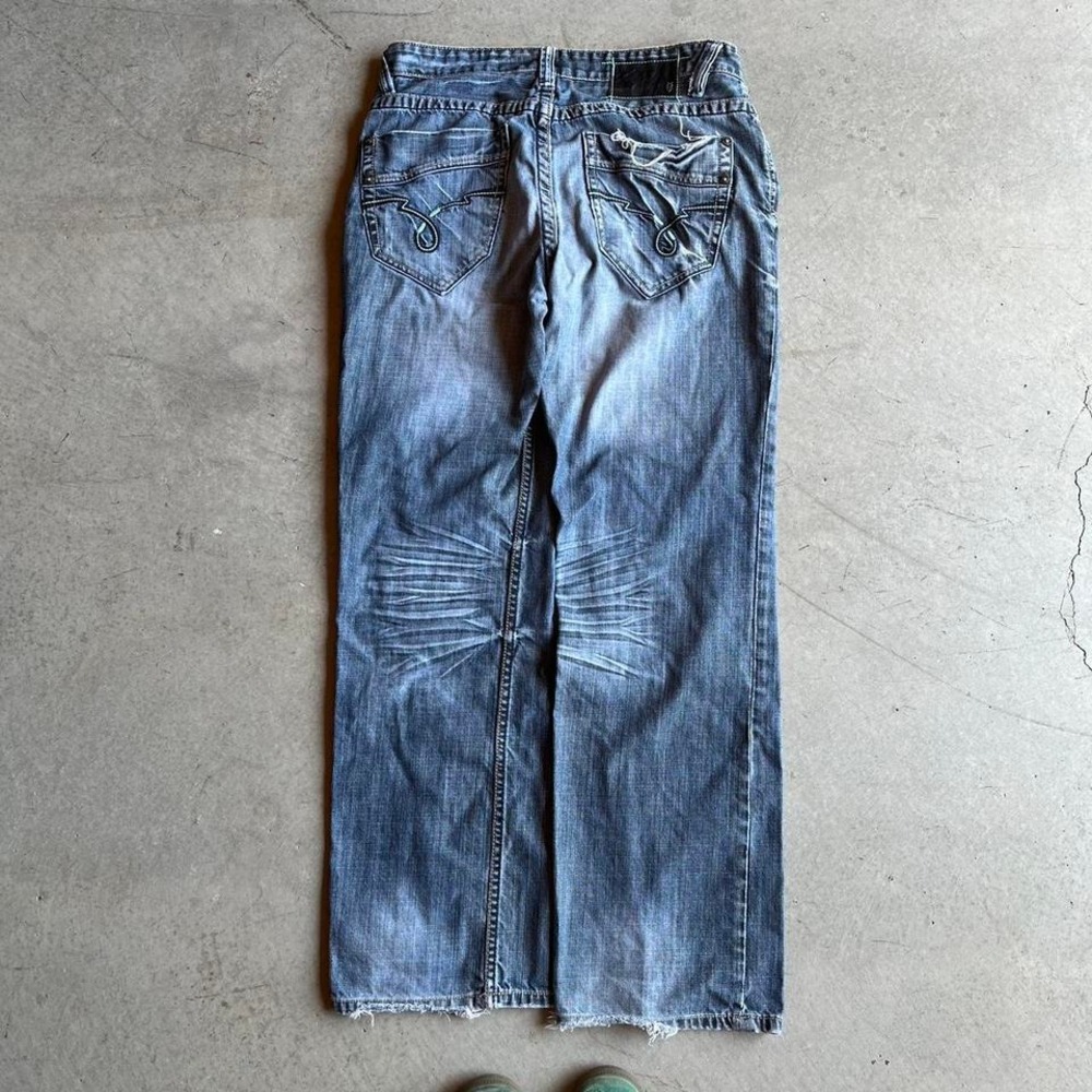 Ecko Unltd Mens Blue Denim Jeans‎ Relaxed Wide Leg Faded Y2K Streetwear Size 34